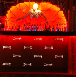The new bar at Draculas Theatre restaurant with logos laser cut
